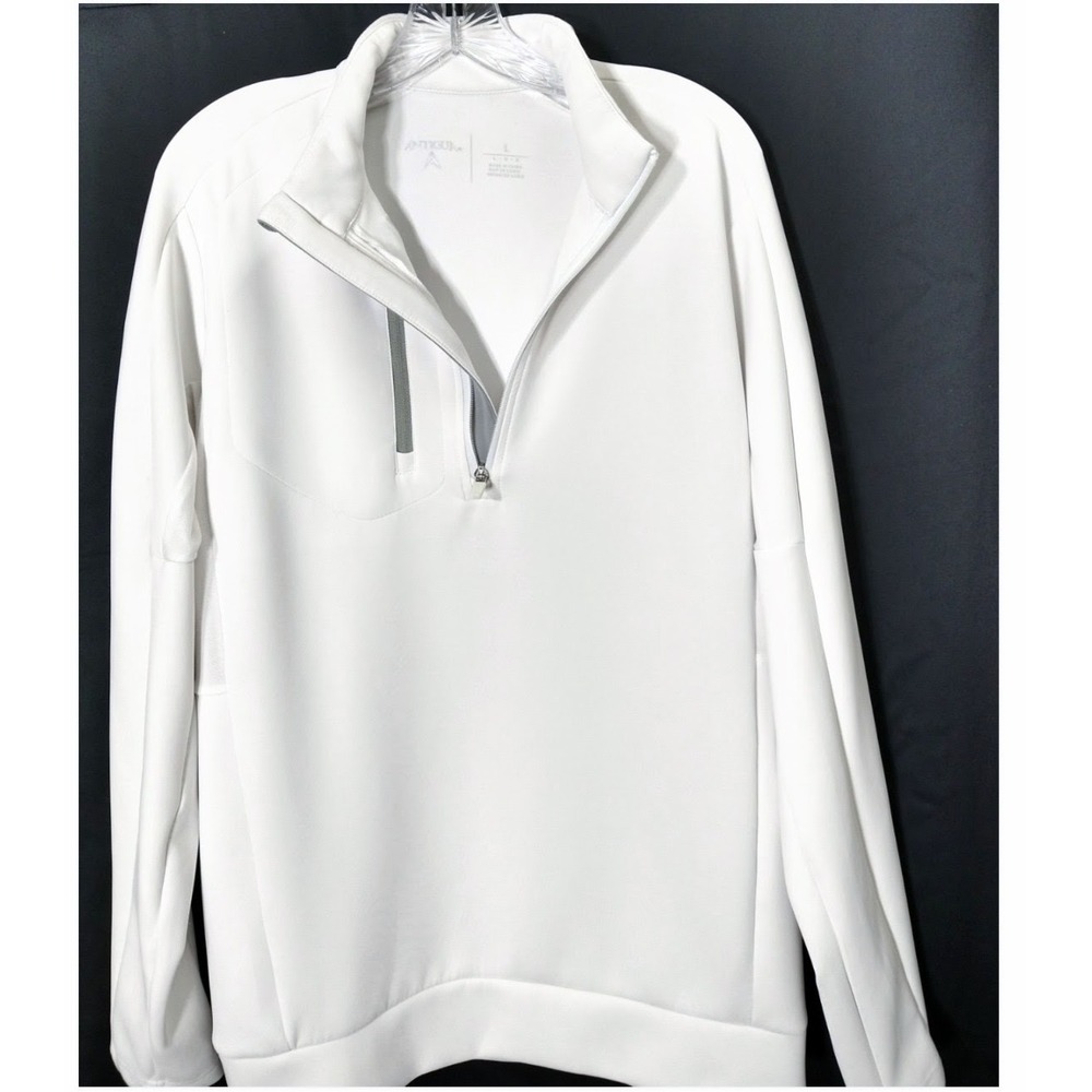 Antigua White 1/4 Zip Pullover Stretch Moisture Wicking Mesh Underarms Pocket L